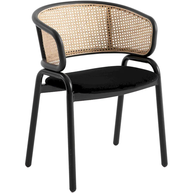 Sedia da pranzo moderna con schienale in vimini e seduta in velluto, set di 4 poltroncine