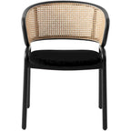 Sedia da pranzo moderna con schienale in vimini e seduta in velluto, set di 4 poltroncine