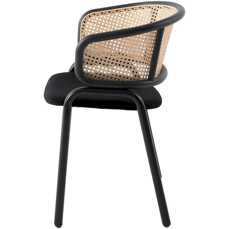 Sedia da pranzo moderna con schienale in vimini e seduta in velluto, set di 4 poltroncine