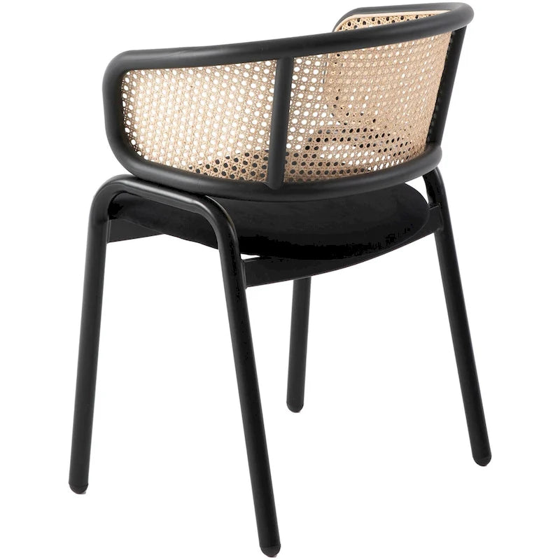 Sedia da pranzo moderna con schienale in vimini e seduta in velluto, set di 4 poltroncine