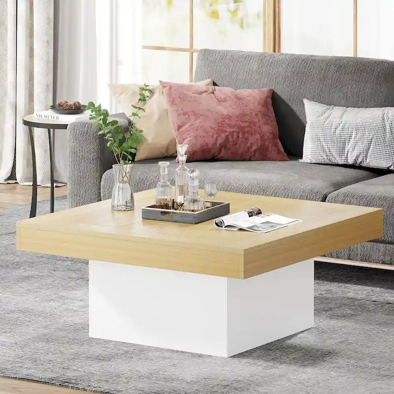 Tavolino da caffè quadrato con LED stile rustico, in legno composito, per soggiorno
