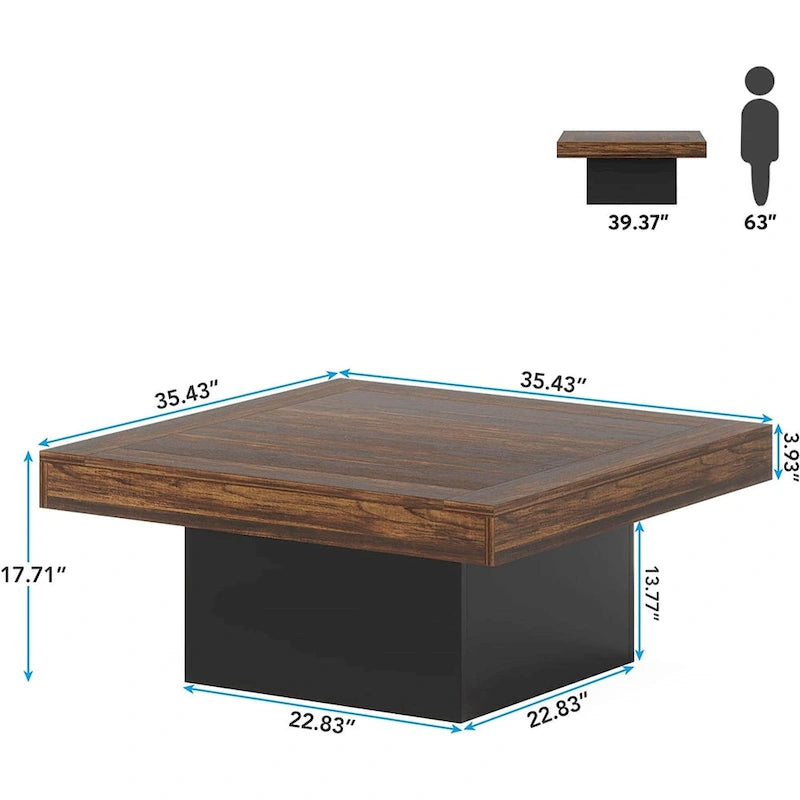 Tavolino da caffè quadrato con LED stile rustico, in legno composito, per soggiorno