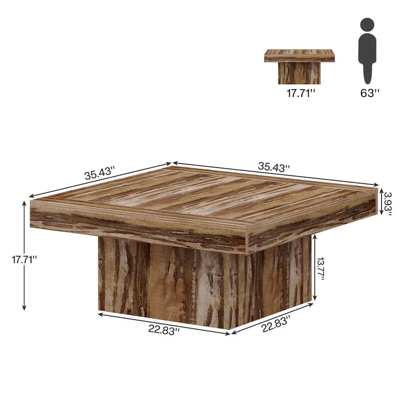 Tavolino da caffè quadrato con LED stile rustico, in legno composito, per soggiorno