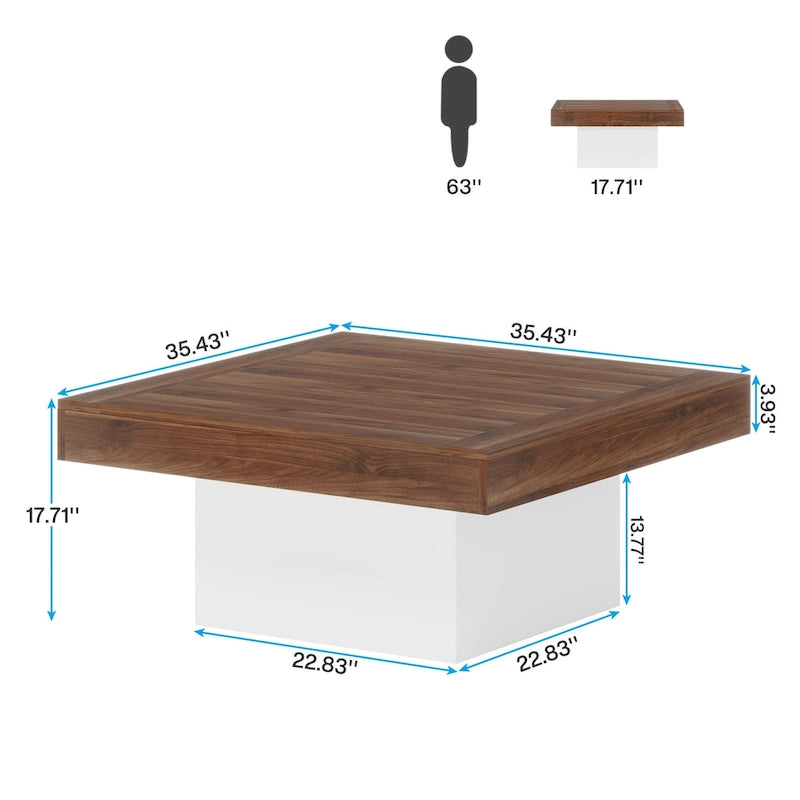 Tavolino da caffè quadrato con LED stile rustico, in legno composito, per soggiorno