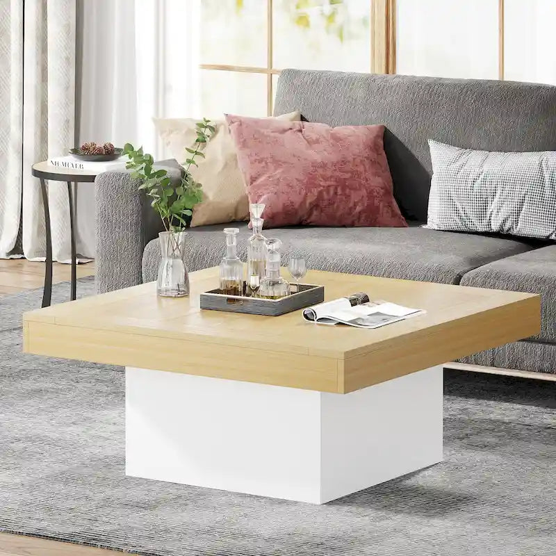 Tavolino da caffè quadrato con LED stile rustico, in legno composito, per soggiorno