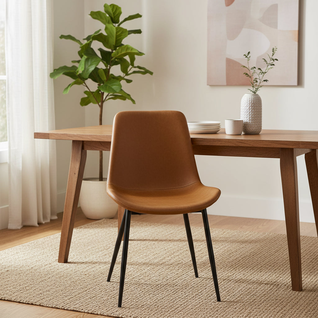 Set di 2 sedie da pranzo moderne in similpelle marrone caramello