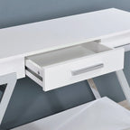 Consolle da divano moderna bianca in acciaio da 122 cm con 1 cassetto e ripiano