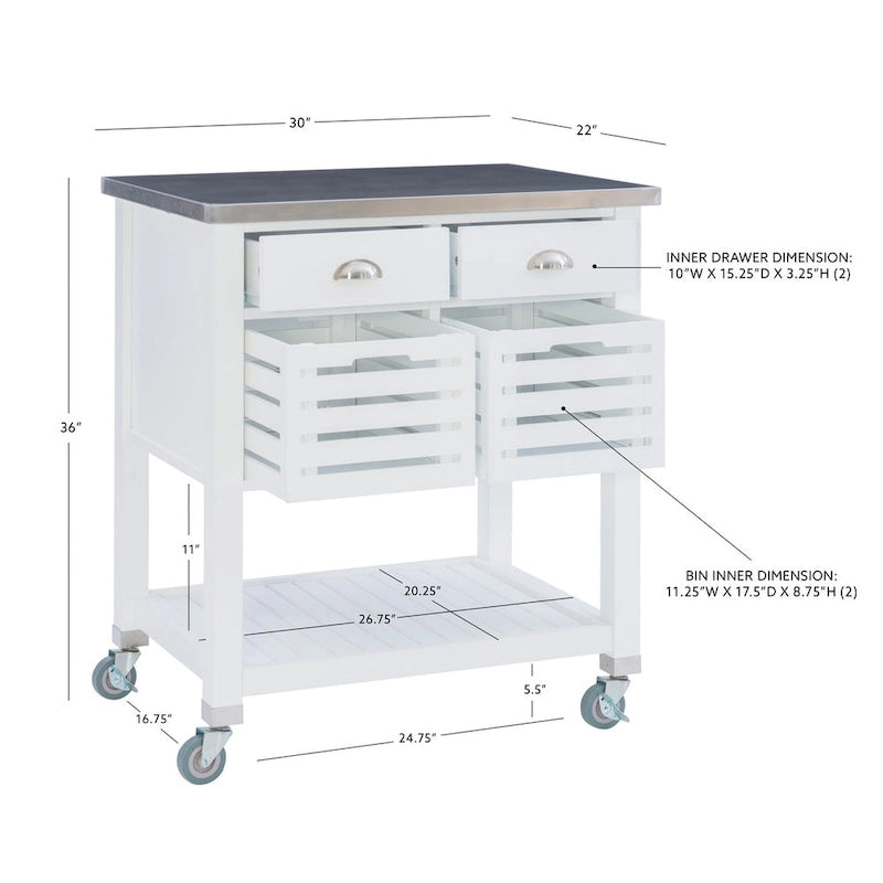 Carrello da cucina con ripiani e cassetti