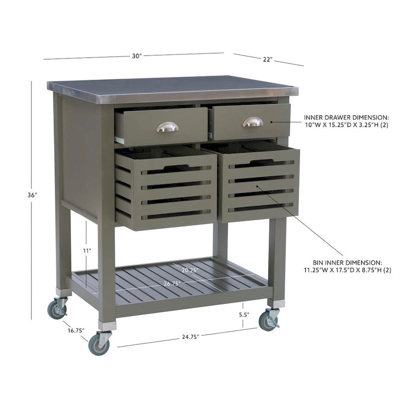 Carrello da cucina con ripiani e cassetti
