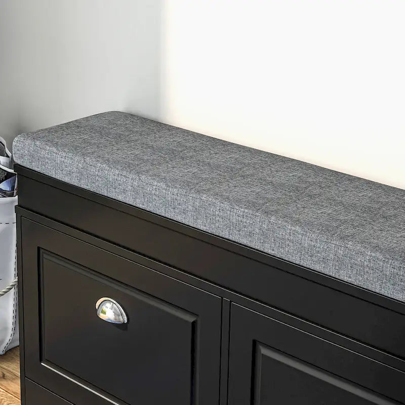 Panca scarpiera da ingresso con cuscino, 2 cassetti e ripiano regolabile, colore bianco