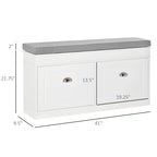 Panca scarpiera da ingresso con cuscino, 2 cassetti e ripiano regolabile, colore bianco