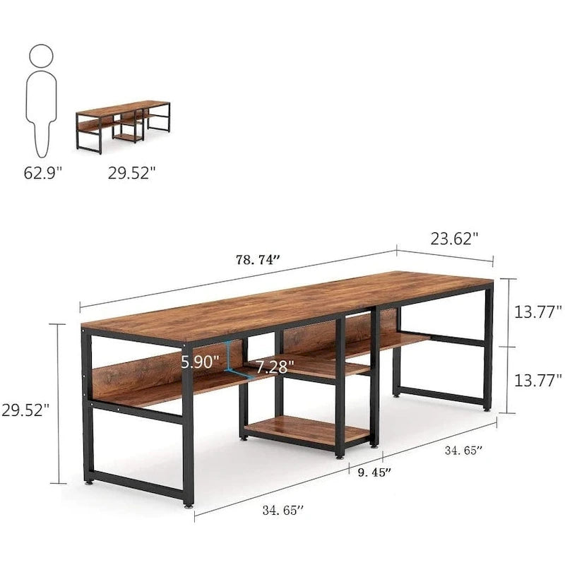 78.7 Scrivania doppia con libreria, Scrivania da ufficio per due persone