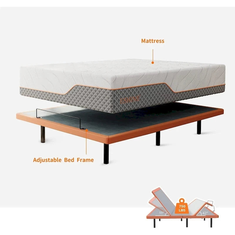 Base letto regolabile con materasso ibrido in memory foam da 35,5 cm