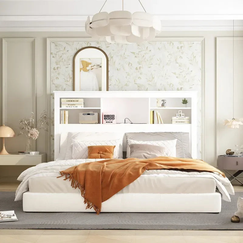 Testiera libreria Timechee Queen con luce RGB e ripiano regolabile