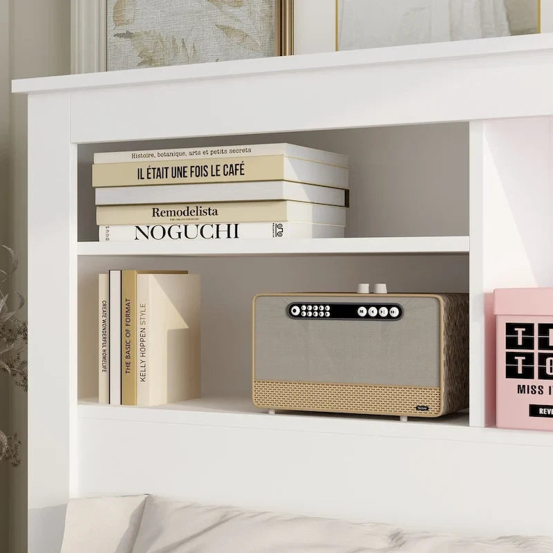 Testiera libreria Timechee Queen con luce RGB e ripiano regolabile