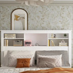 Testiera libreria Timechee Queen con luce RGB e ripiano regolabile