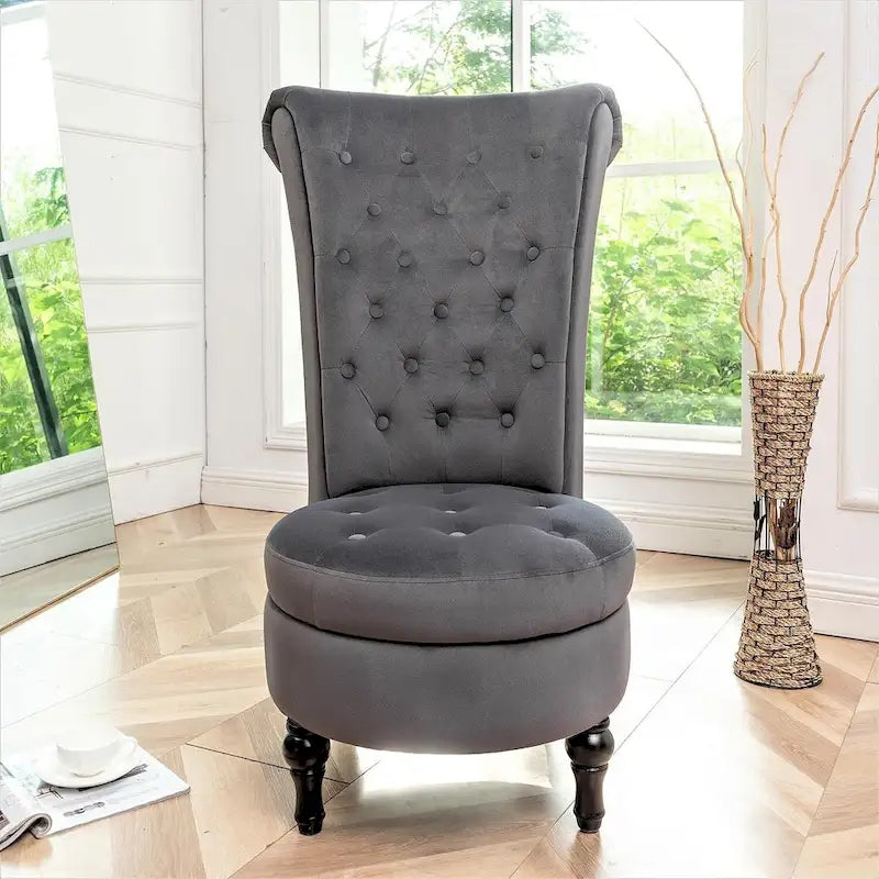 Sedia da toeletta alta in velluto larga 50 cm, stile retrò, capitonné