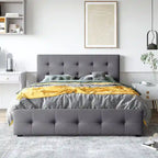 Letto Queen imbottito con testiera classica e 4 cassetti, nessuna base a molle necessaria, tessuto in lino