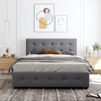 Letto Queen imbottito con testiera classica e 4 cassetti, nessuna base a molle necessaria, tessuto in lino