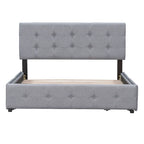 Letto Queen imbottito con testiera classica e 4 cassetti, nessuna base a molle necessaria, tessuto in lino