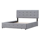 Letto Queen imbottito con testiera classica e 4 cassetti, nessuna base a molle necessaria, tessuto in lino