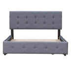 Letto Queen imbottito con testiera classica e 4 cassetti, nessuna base a molle necessaria, tessuto in lino