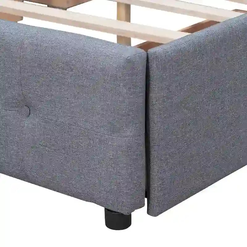 Letto Queen imbottito con testiera classica e 4 cassetti, nessuna base a molle necessaria, tessuto in lino