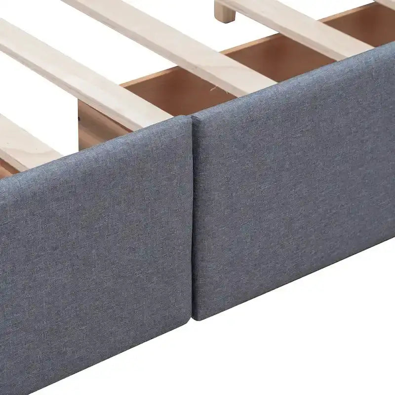 Letto Queen imbottito con testiera classica e 4 cassetti, nessuna base a molle necessaria, tessuto in lino