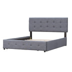 Letto Queen imbottito con testiera classica e 4 cassetti, nessuna base a molle necessaria, tessuto in lino