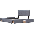 Letto Queen imbottito con testiera classica e 4 cassetti, nessuna base a molle necessaria, tessuto in lino