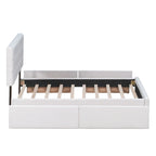 Letto Queen imbottito con testiera classica e 4 cassetti, nessuna base a molle necessaria, tessuto in lino