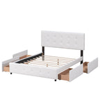 Letto Queen imbottito con testiera classica e 4 cassetti, nessuna base a molle necessaria, tessuto in lino