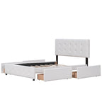 Letto Queen imbottito con testiera classica e 4 cassetti, nessuna base a molle necessaria, tessuto in lino