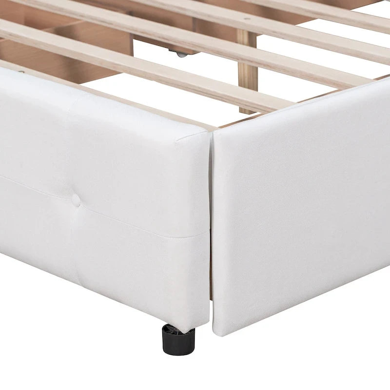 Letto Queen imbottito con testiera classica e 4 cassetti, nessuna base a molle necessaria, tessuto in lino