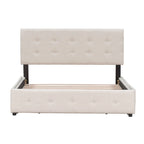 Letto Queen imbottito con testiera classica e 4 cassetti, nessuna base a molle necessaria, tessuto in lino