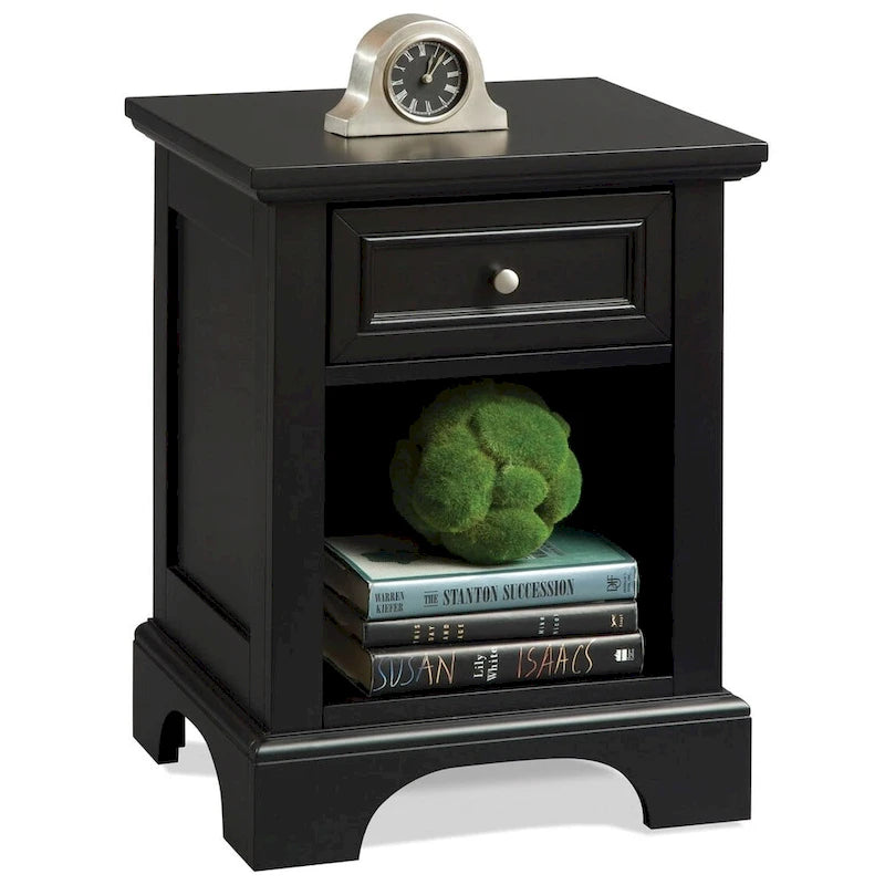 Comodino in Legno Nero con Cassetti