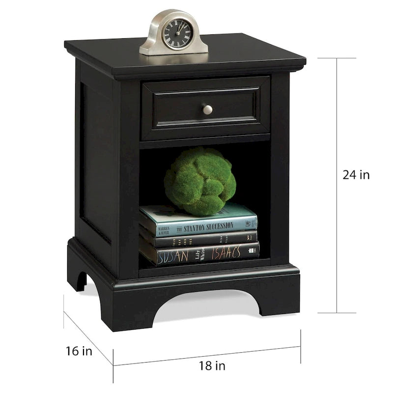 Comodino in Legno Nero con Cassetti