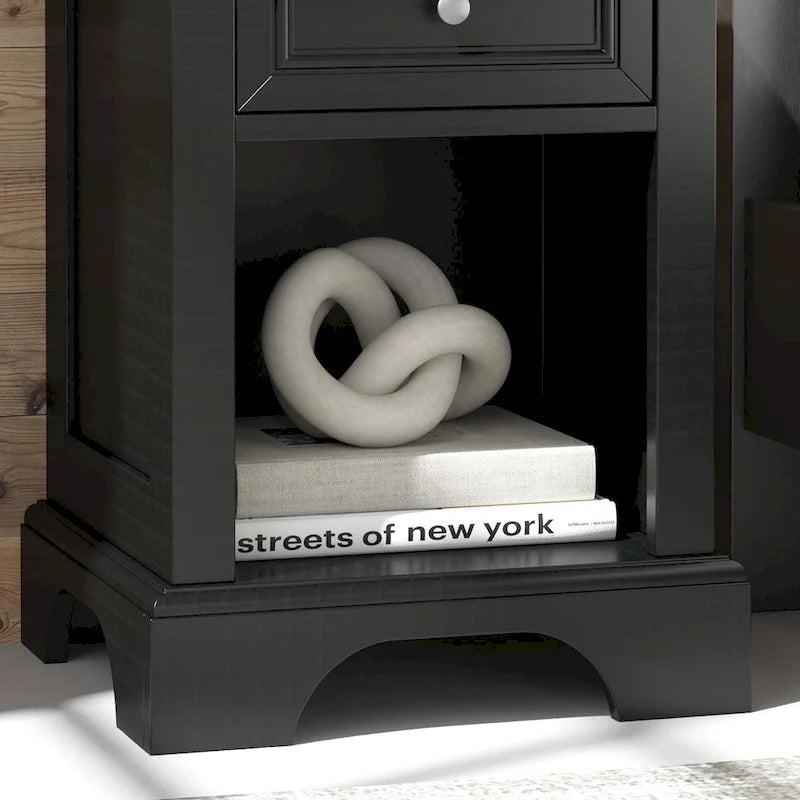 Comodino in Legno Nero con Cassetti
