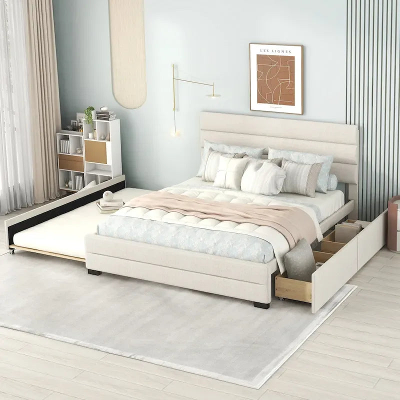 Letto a piattaforma imbottito con letto estraibile