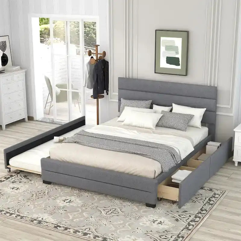 Letto a piattaforma imbottito con letto estraibile