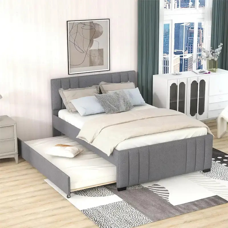Letto a piattaforma imbottito con letto estraibile