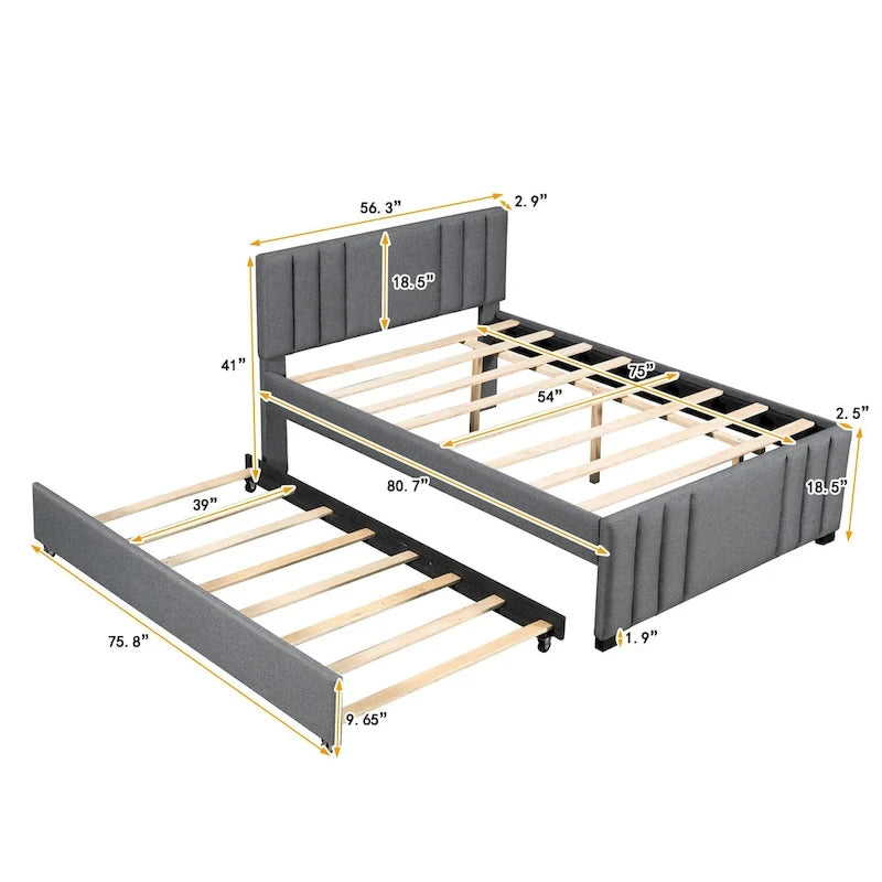 Letto a piattaforma imbottito con letto estraibile