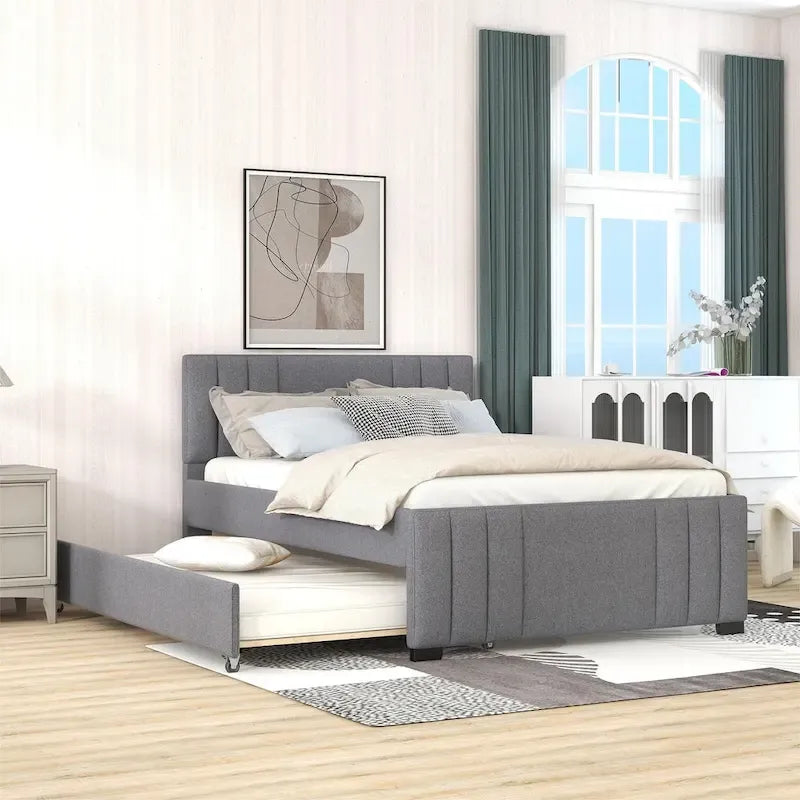 Letto a piattaforma imbottito con letto estraibile