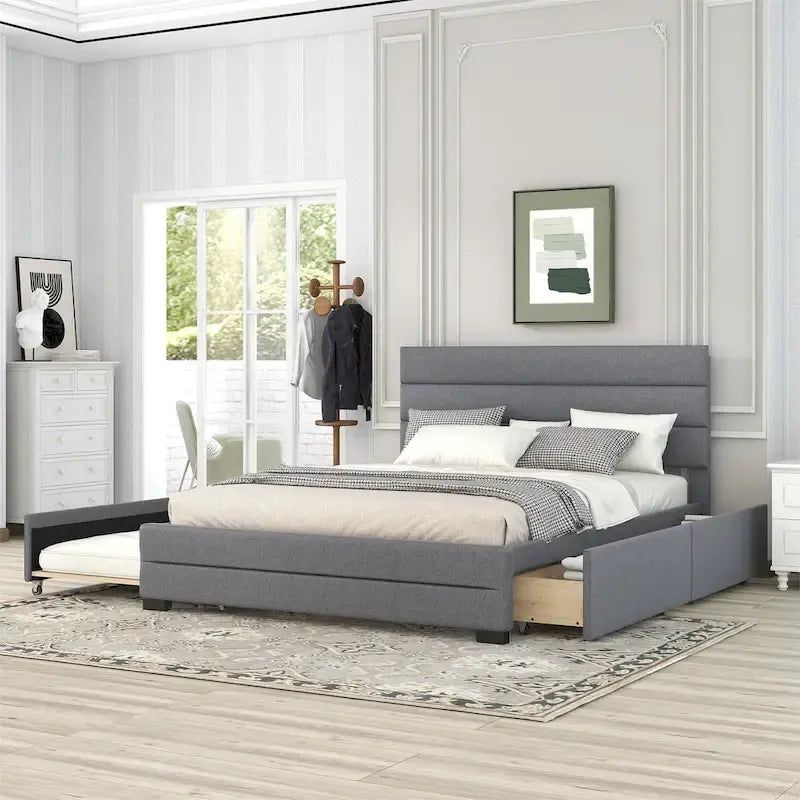 Letto a piattaforma imbottito con letto estraibile