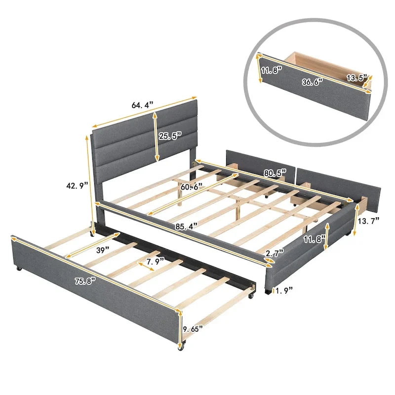Letto a piattaforma imbottito con letto estraibile