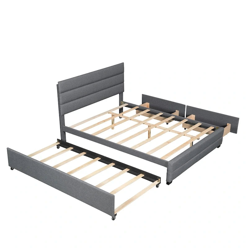 Letto a piattaforma imbottito con letto estraibile