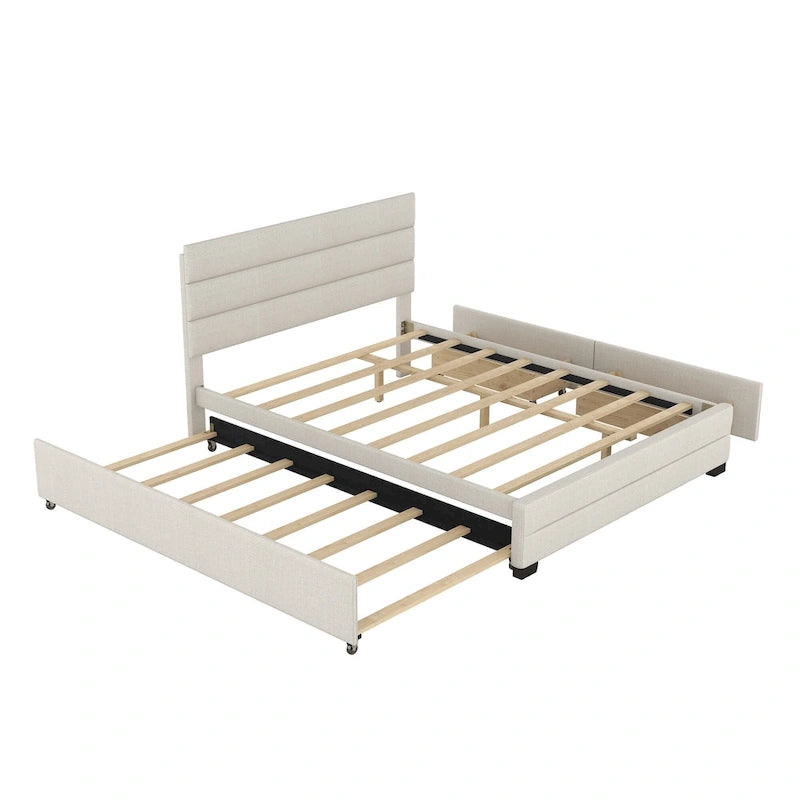 Letto a piattaforma imbottito con letto estraibile