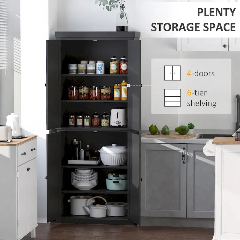 Dispensa moderna a libera installazione a 4 ante con 6 ripiani per cucina