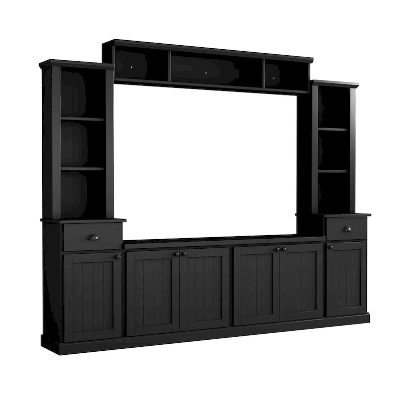 Mobile TV con ponte, porta TV con ripiani regolabili per TV fino a 75 pollici, due console multimediali