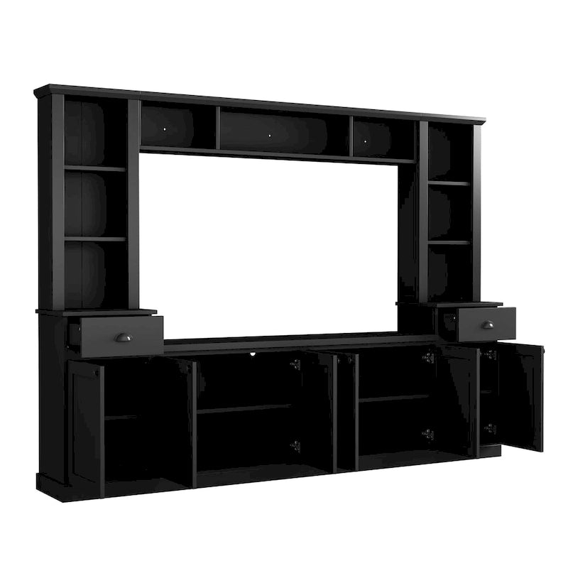 Mobile TV con ponte, porta TV con ripiani regolabili per TV fino a 75 pollici, due console multimediali